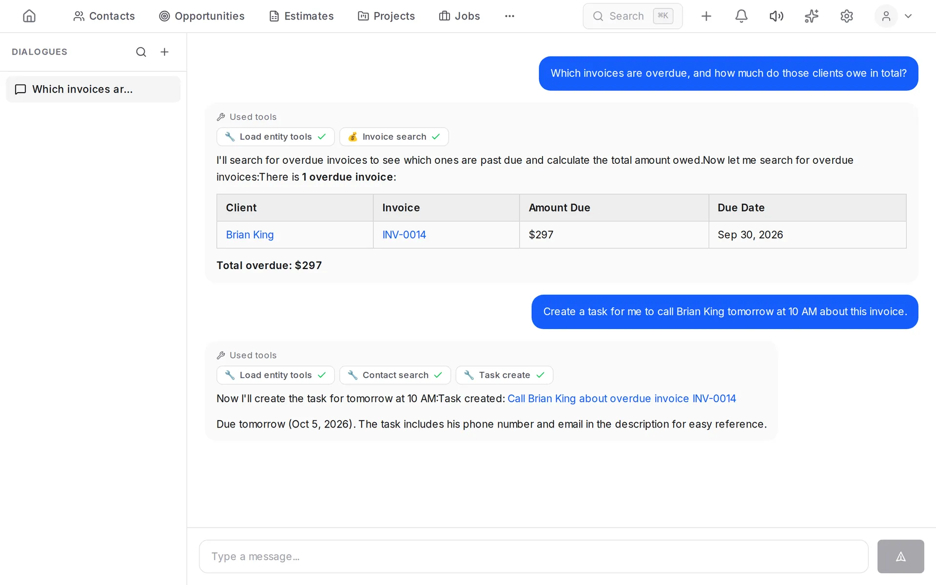 Conversation with the AI assistant