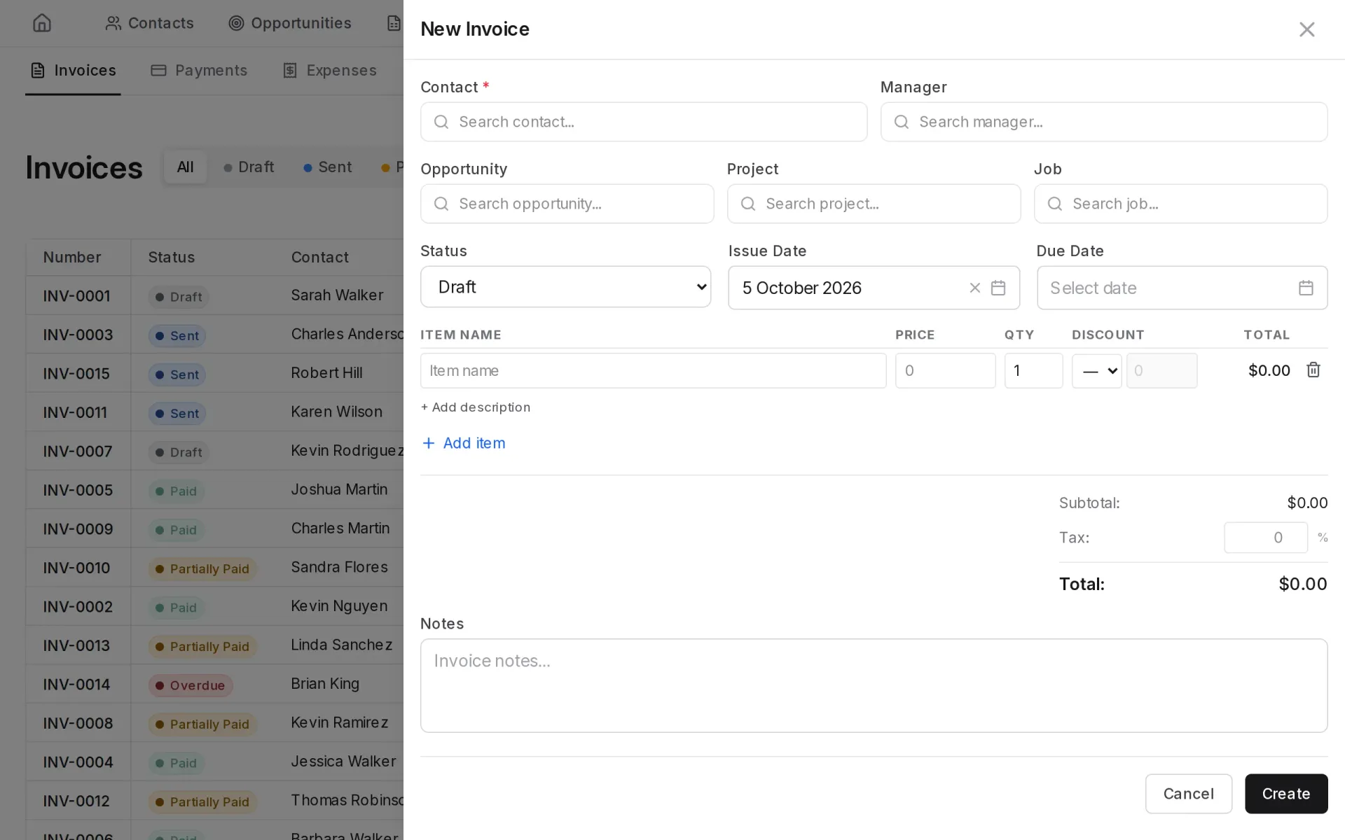 New invoice form