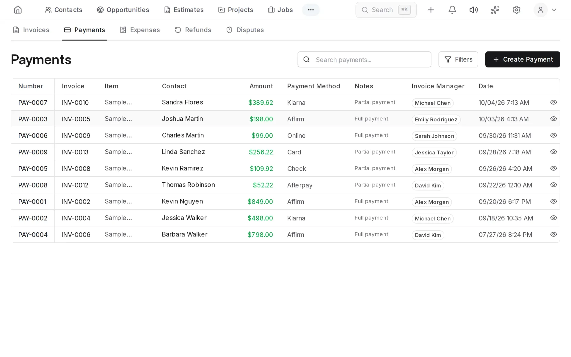 Payment list