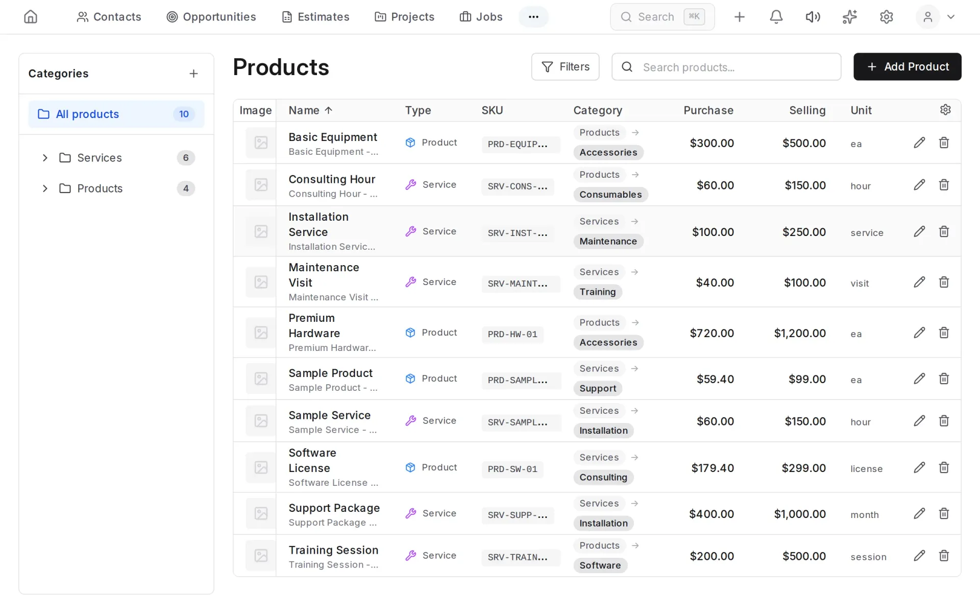 Product catalog