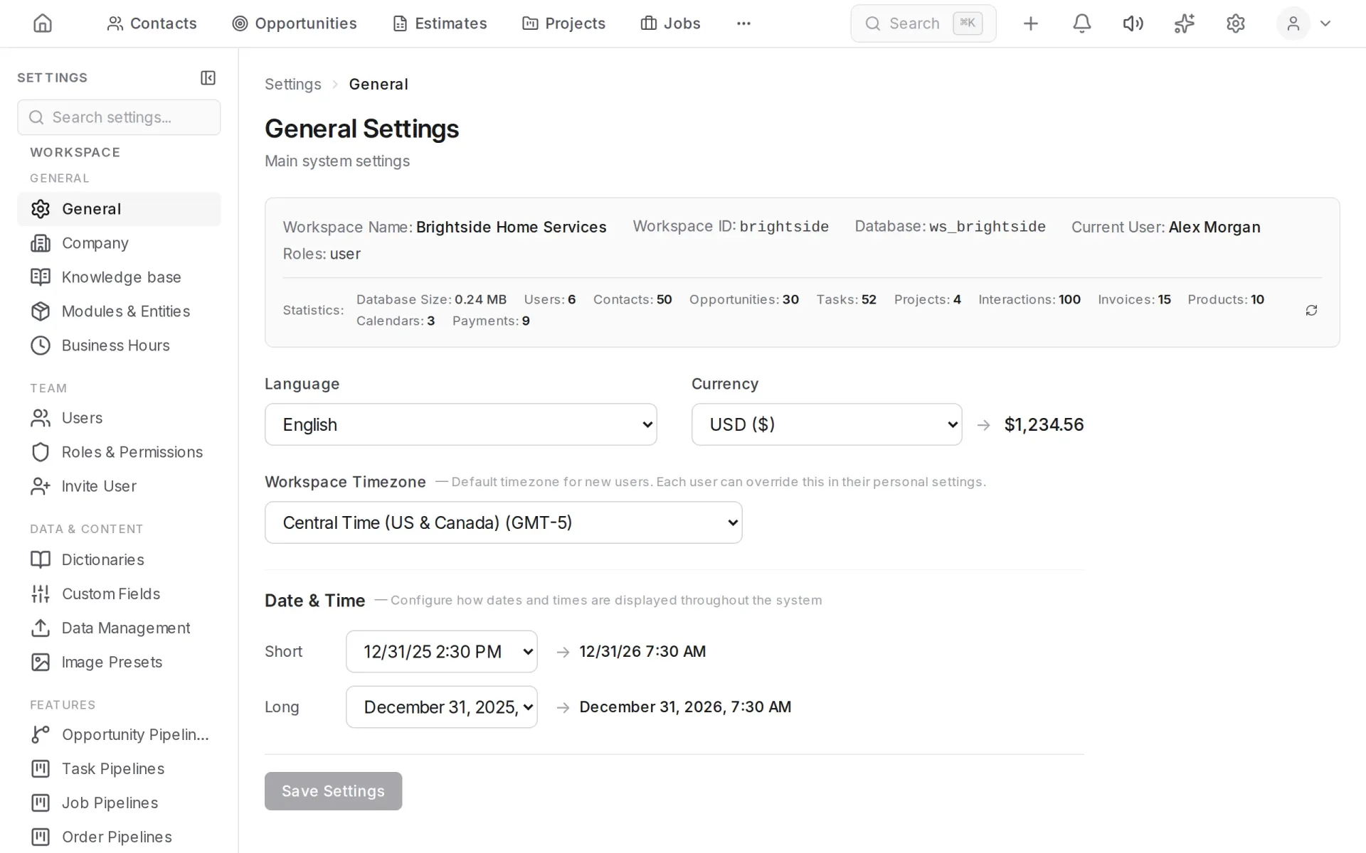 General settings