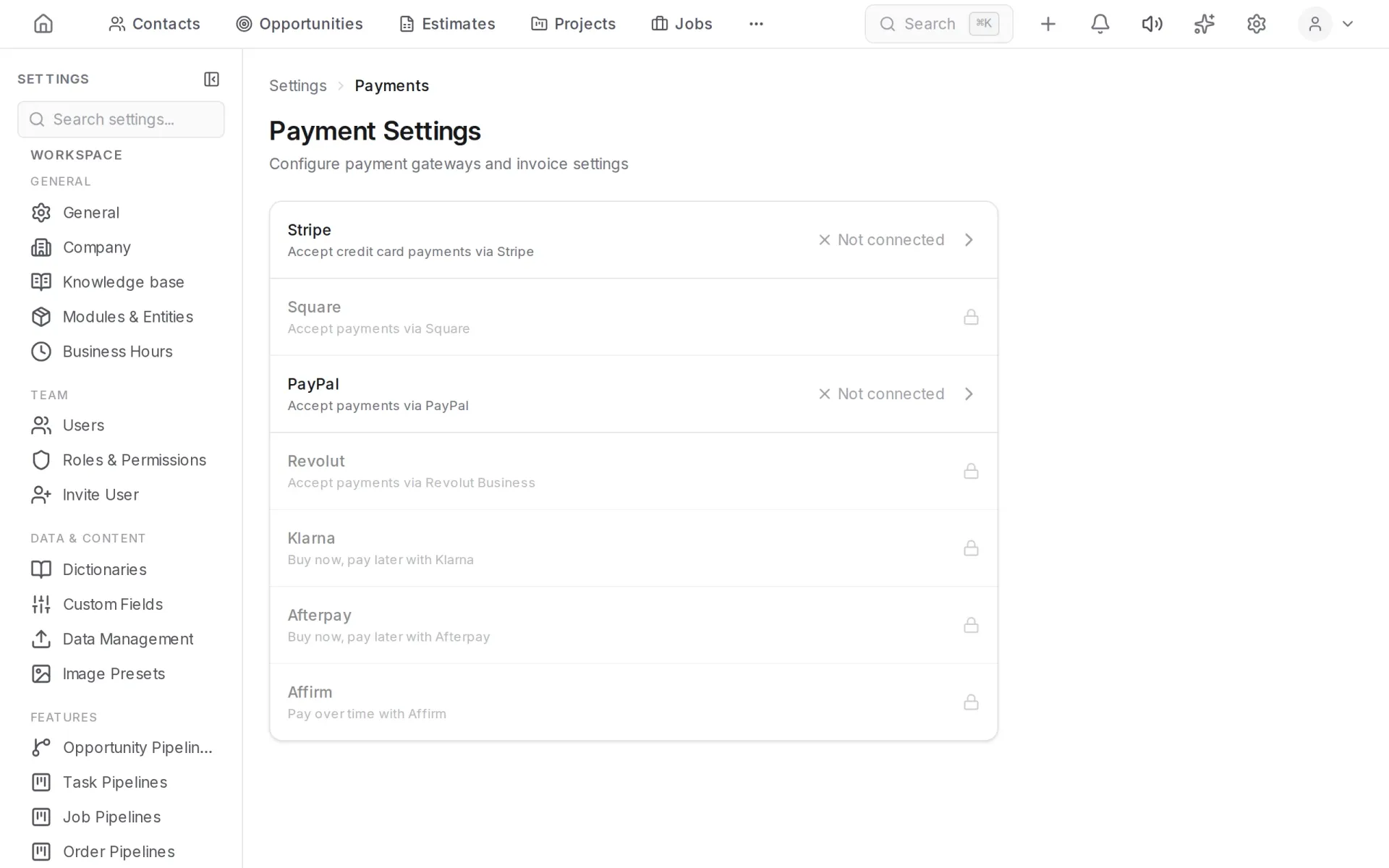 Payment settings
