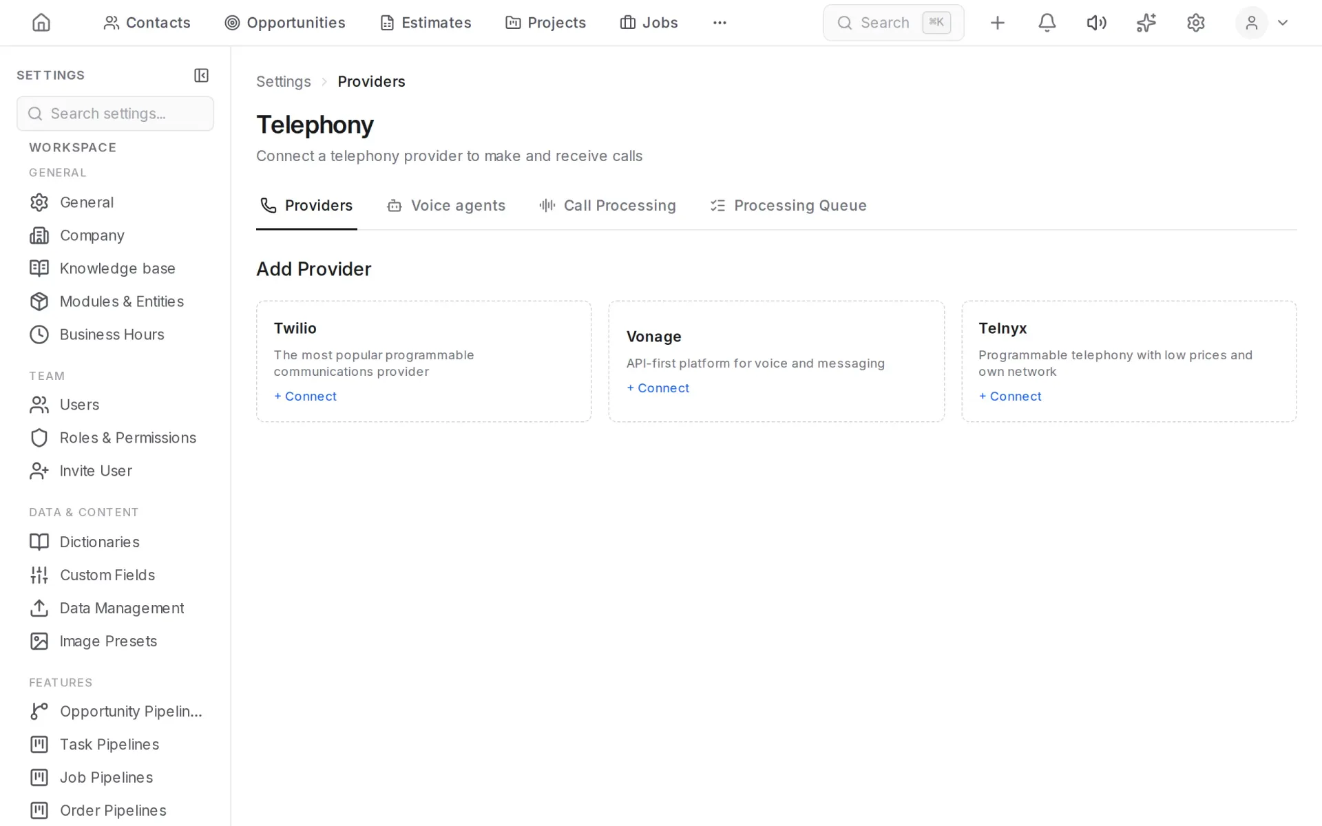 Telephony settings