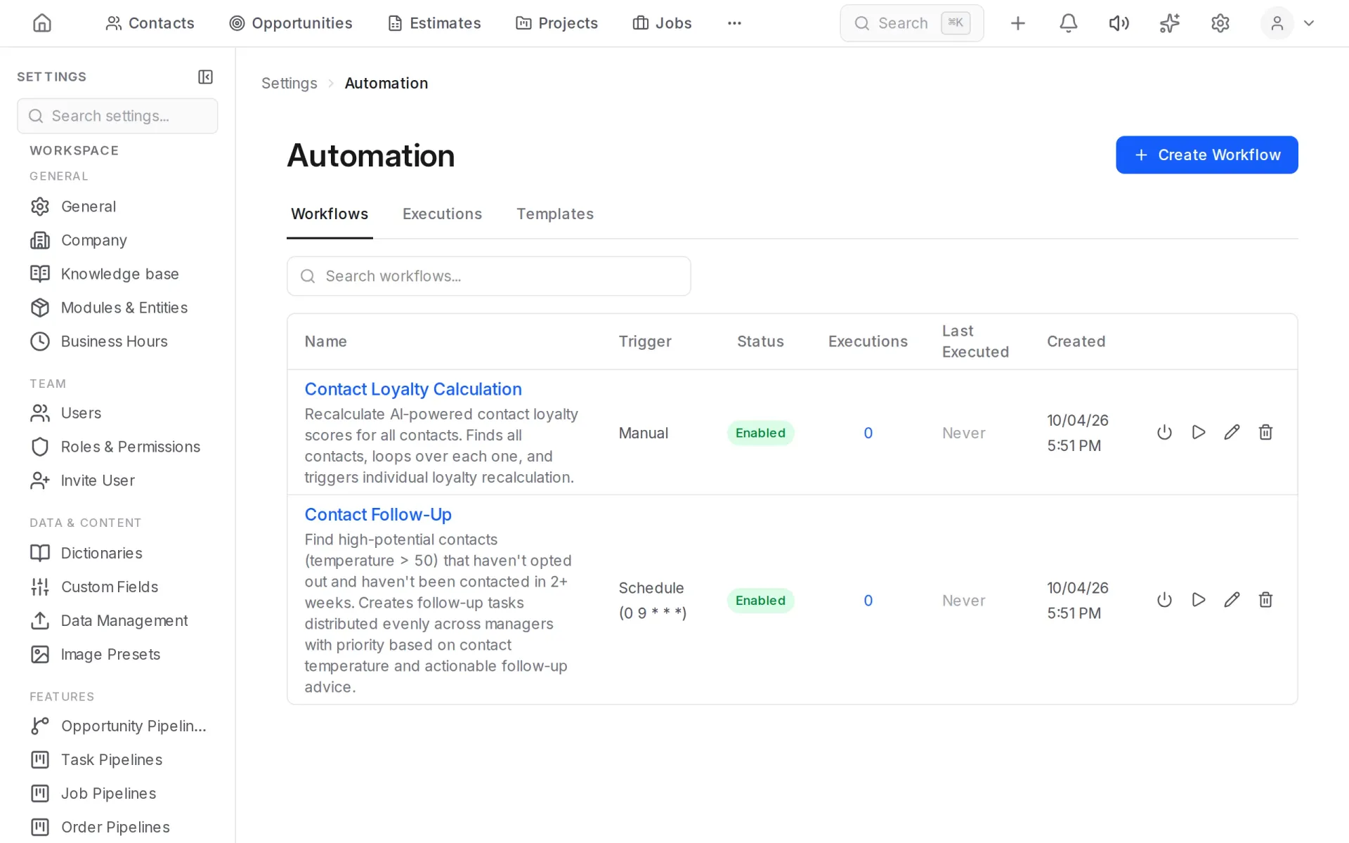 Workflow list